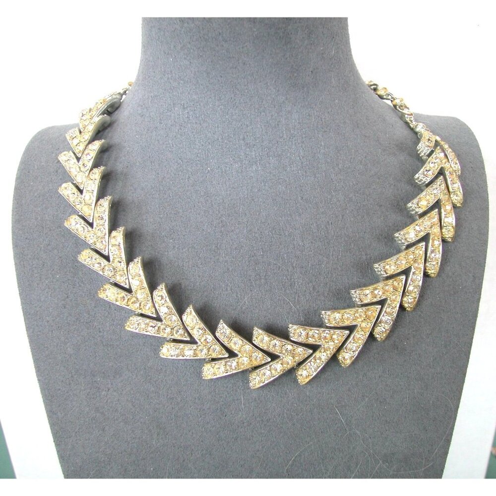 Vintage Rhinestone Chevron Necklace